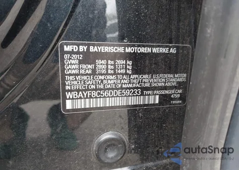 2013 BMW 750Li xDrive from USA, damaged, VIN WBAYF8C56DDE59233